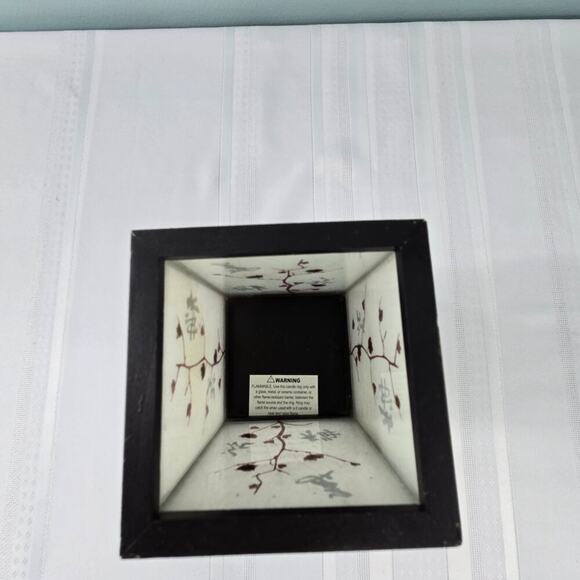 Oriental Style Wooden Frame Tea Candle Holder Frosted Sides Cherry Blossom Print - Picture 7 of 10